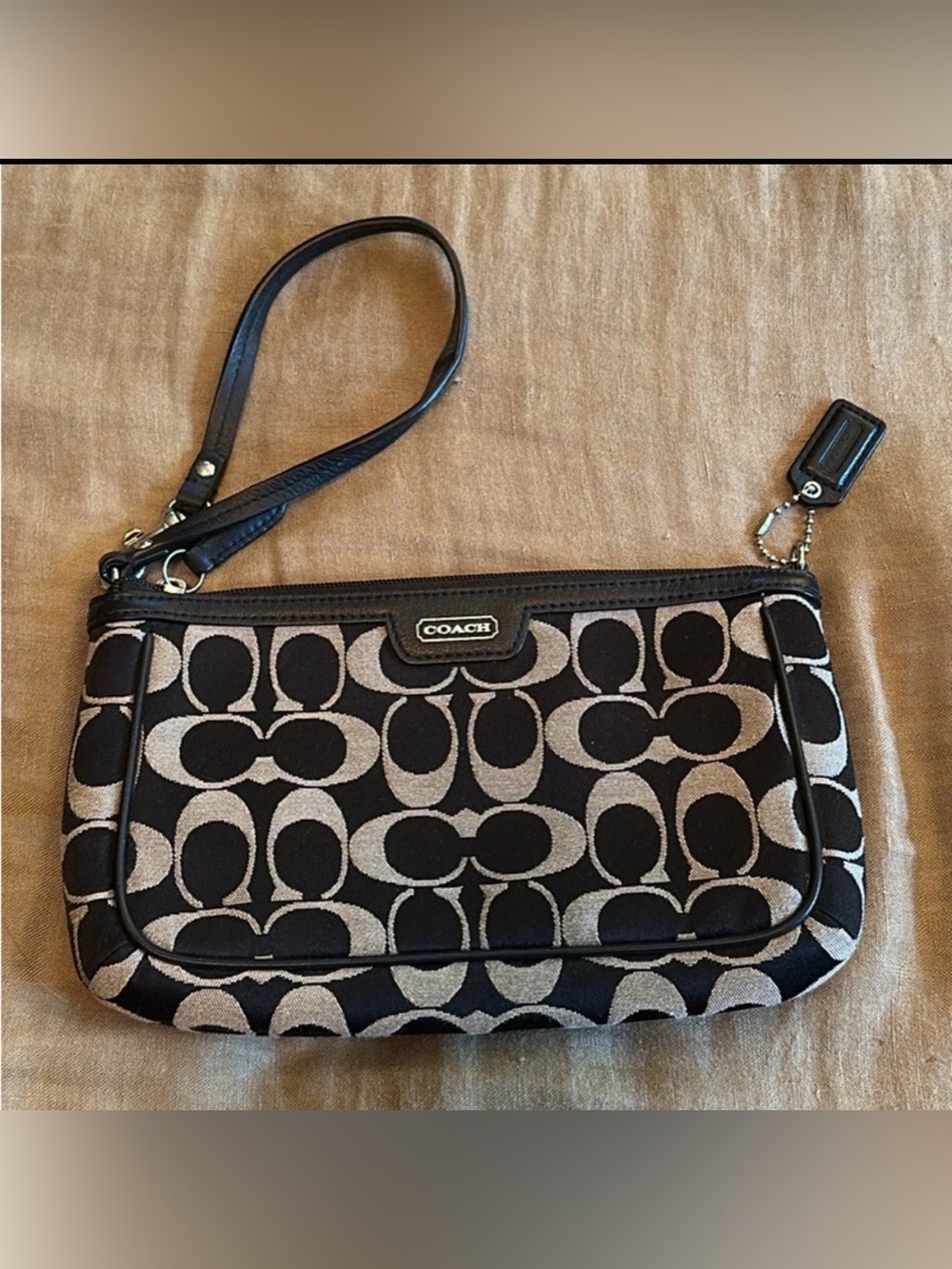 Coach Signature Black and Silver Wristlet